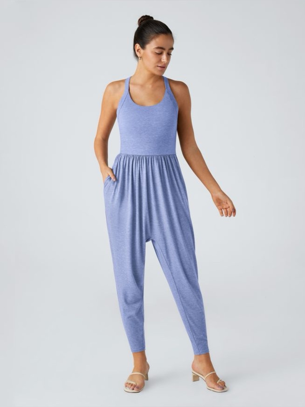 Halara Jumpsuit Light Blue Harem Open Back Size XL